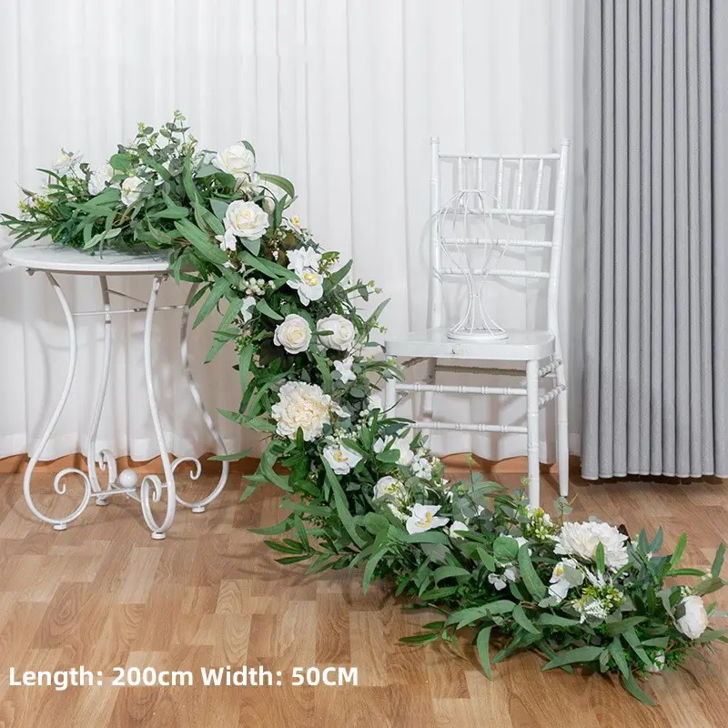 new arrival Customized Roses babybreath runner Backdrop Panel Decoration Artificial Flowers Rustic Wedding Bride Chuppah Arch