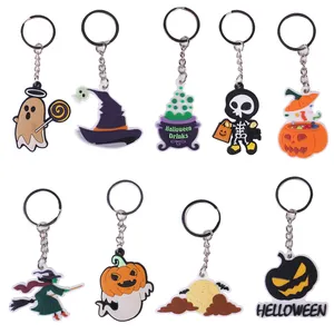 2023 Wholesale 2D PVC Custom Creative New Arrival Halloween Festival Cute Sorceress Pumpkin Key Chains Rings Party Gifts for Kid