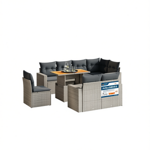 Ensemble de canapés de jardin gris avec coussins, résistant aux UV, en rotin PE, mobilier d'extérieur au design contemporain, imperméable - Product Image 1