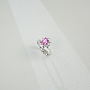 925 Sterling Silver Oval Cut Lab Pink Sapphire Halo <b>Ring</b> with <b>CZ</b> Accents Women's Engagement Wedding Jewelry - Product Image 2