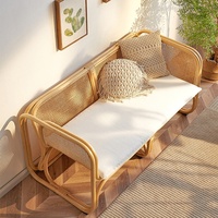 Canapé double en rotin, style sud-est asiatique, avec coussins en éponge amovibles, pour balcon, maison d'hôtes, mobilier d'intérieur décontracté tressé