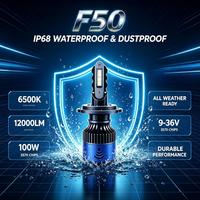 Phares LED de voiture SunRise F50 H3 12V 100W 12000LM 6500K IP68 Étanche Haute Luminosité Plug-and-Play Adaptation Universelle