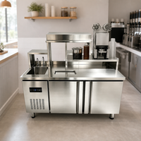 Table de préparation pour bubble tea avec réfrigérateur ou congélateur intégré pour les magasins de boissons, cafés, bars à jus, taille et style personnalisés