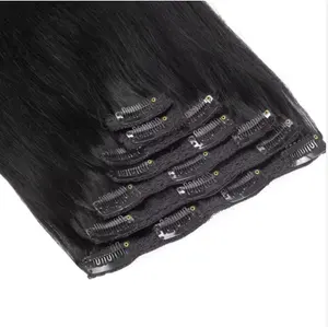 Venda imperdível clipe de extensão de cabelo indiano 100% virgem, cabelo humano, clipe sem costura desenhado duplo, extensão de cabelo para mulheres negras, à venda