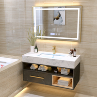Meubles-lavabos modernes en acier inoxydable avec charnières, en contreplaqué, MDF et panneaux mélaminés, avec armoire miroir LED et vasque en céramique