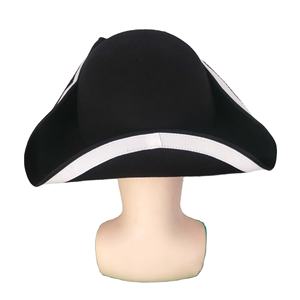 Gemi hazır güzel kalite siyah yün keçe fransız kovboy şapkası erkekler siyah tricorne üçgen şapka kıtası onur napolyon şapka - Product Image 1