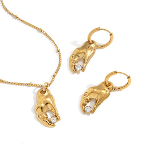 <b>Crab</b> Claw Zircon Stainless Steel Jewelry Set For Women Gift Occasion Animal Shape Fashion Necklace Earrings - Product Image 1