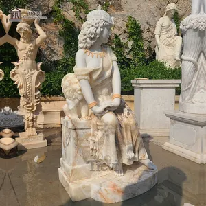 आउटडोर उद्यान पत्थर संगमरमर फूल लेडी मूर्तिकला सेक्सी मोबाइल फोनों के लिए बैठे लड़की प्रतिमा