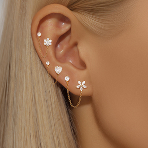 ต่างหูห้อยประดับเพชรซิคอนรูปดาวหัวใจดอกไม้ทองคำแท้ 925 แบบเดี่ยว - Product Image 2