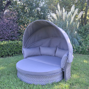 Meubles de jardin d'extérieur en osier moderne tout temps en rotin rond Daybed auvent en aluminium cadre Patio rotin pour salon hôtels - Product Image 2