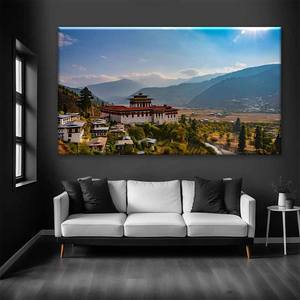 Impresión en lienzo de fortaleza cultural de Bután, decoración de pared con paisaje de valle para sala de estar y dormitorio - Product Image 4
