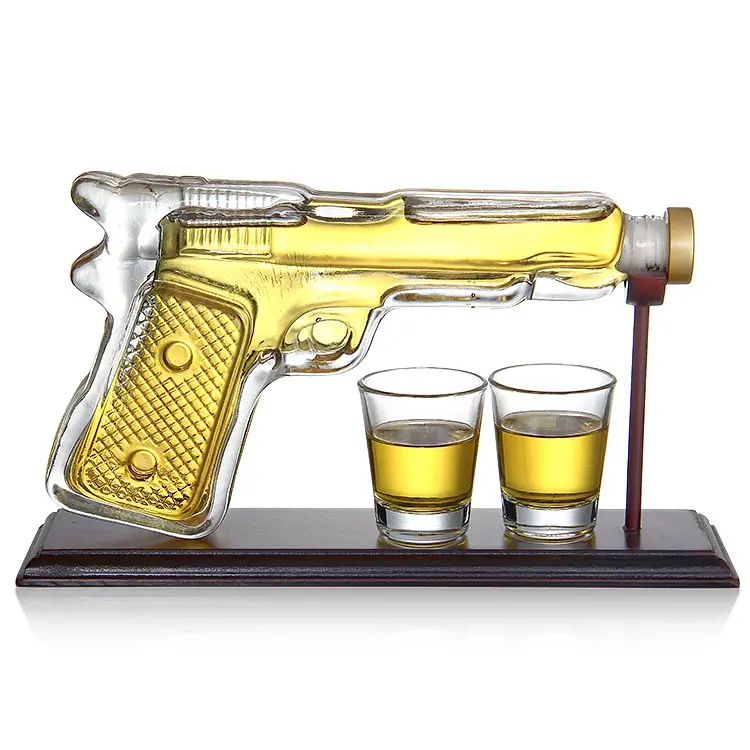 Amazon Bán Hot Whiskey Glass Decanter Glass Container Pistol Decanter M1911 Chai Thủy Tinh Pha Lê Chai Shot Kính Với Nút Chai