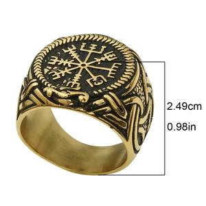 Anillo Vikingo Vintage con Martillo de Thor, Colgante con Cabeza de Lobo Nórdico, Accesorio Religioso para Hombre, Aleación de Zinc Negro Plateado - Product Image 1