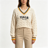 Pull-over décontracté à manches longues en tricot jacquard personnalisé Kiki, rayures jaunes de haute qualité, col rond, OEM & ODM, vente en gros pour l'automne