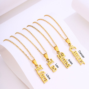 Moda 18K placcato oro Non appannato <span class=keywords><strong>astrologia</strong></span> verticale 12 oroscopo in acciaio inox segno zodiacale collana gioielli per le donne - Product Image 4