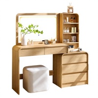 Coiffeuse moderne Aitjunz en bois massif et fer avec miroir lumineux, 5 tiroirs et station de charge - Table de maquillage de 50 pouces pour chambre à coucher (Nouveau)