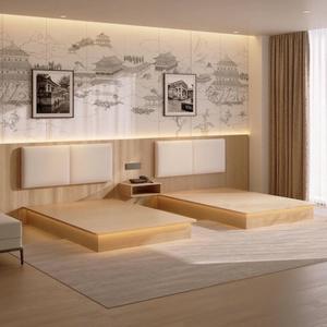 Cadre de lit en bois bon marché personnalisé simple double roi reine et tête de lit avec armoire et tables de chevet pour ensemble de chambre d'hôtel 3 étoiles - Product Image 2