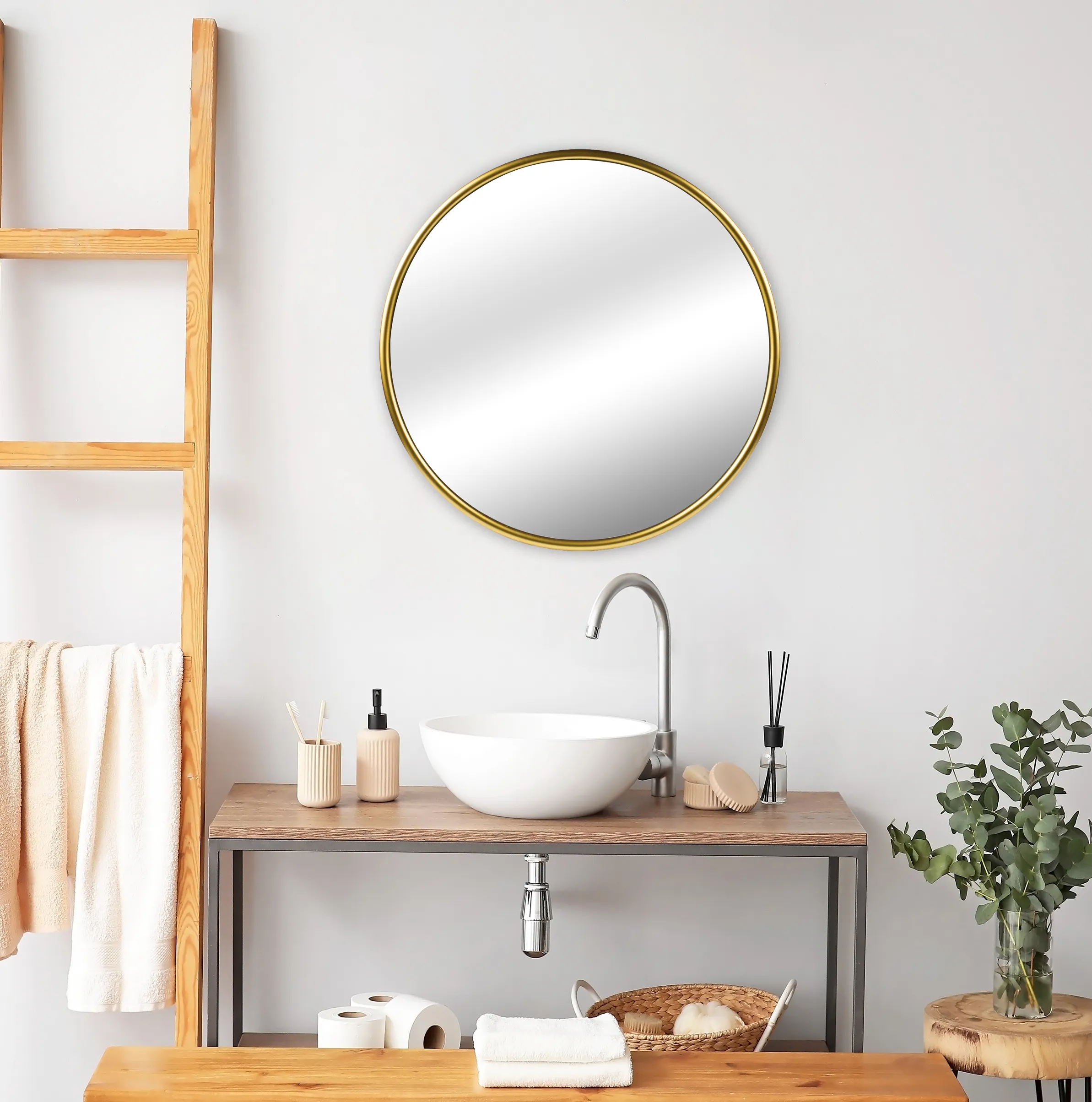 Home Decorative Modern Round Gold Large Plastic Frame Circle Mounted Mirrors Hanging Wall Mirror