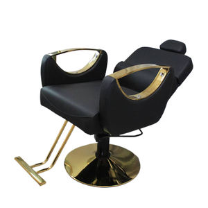 Sillón de Barbería Hidráulico Negro Dorado, Silla Reclinable para Corte y Estilismo de Cabello, Giratoria 360 Grados, Altura Ajustable - Product Image 1