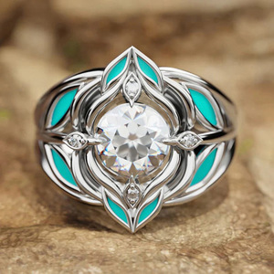 Anello da donna vintage a forma di marquise floreale, gioiello geometrico alla moda - Product Image 1