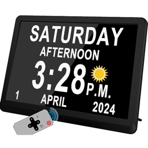 Horloge de bureau numérique électronique moderne en plastique de 10,1 pouces avec calendriers, alarme, fonction snooze, grand affichage et rappel de médicaments <span class=keywords><strong>pour</strong></span> personnes âgées - Product Image 1