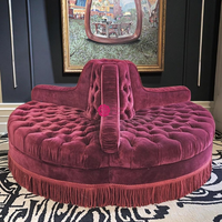 Sofá Circular de Terciopelo Borgoña Vintage Yicheng, con Botones y Flecos, para Hoteles y Eventos de Lujo