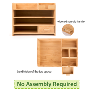 Organisateur de bureau multifonctionnel en bambou avec quatre niveaux et tiroir pour classement et rangement de stylos et fournitures de bureau - Product Image 5