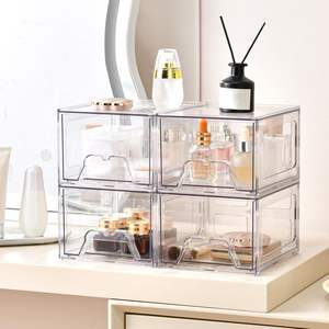 Laci penyimpanan Stackable bening 4.4 inci tinggi akrilik kamar mandi Makeup Organizer tarik keluar pegangan plastik rumah Vanity tempat penyimpanan - Product Image 6