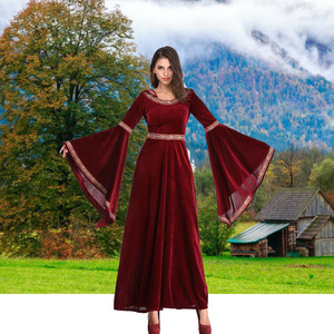 Usine cour médiévale reine Halloween Costume manches évasées <span class=keywords><strong>Victoria</strong></span> longue robe en velours pour adultes scène Performance - Product Image 3