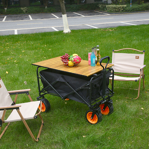 Foldable Portable <b>Camping</b> Wagon Heavy Duty Utility Cart Four-Wheel Collapsible Beach Picnic Cart with Canvas <b>Storage</b> Adjustable - Product Image 4