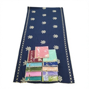 Women Navy Blue <b>Chiffon</b> Viscose Shawl Floral Embroidered Rhinestone Lightweight Breathable Ethnic <b>Scarf</b> Modest Wear Daily Wrap - Product Image 2