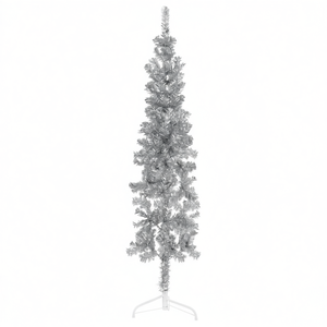 Sapin de Noël artificiel mince argenté de 1,80 m avec support – Décoration intérieure élégante pour les fêtes - Product Image 1