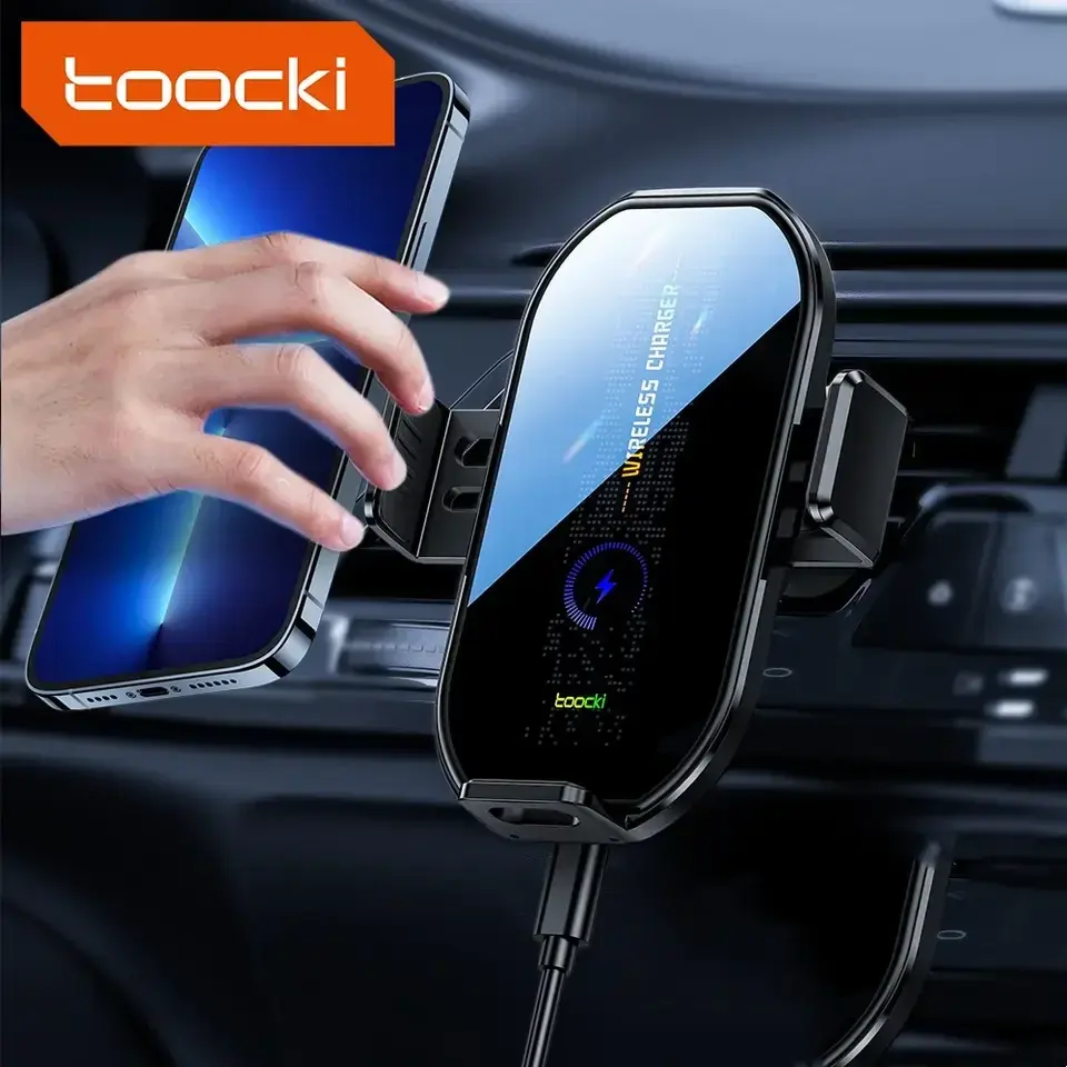 Toocki מוצרים חדשים 2023 אוטומטי clamping אוטומטי מחזיק טלפון 15w מכונית עמדה מהירה מטען אלחוטי