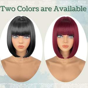 10 pouces court <span class=keywords><strong>noir</strong></span> synthétique perruque pour femmes naturel <span class=keywords><strong>noir</strong></span> Bob perruque avec frange coloré perruque quotidienne fête Cosplay cadeaux de noël - Product Image 5