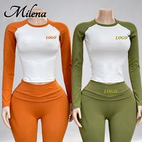 Ensemble trois pièces décontracté et confortable pour femme Milena 2026 : costume personnalisé color-block à col rond, manches longues et pantalon évasé pliable