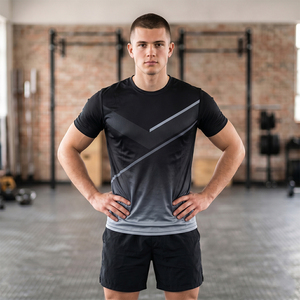 Ensemble de sport unisexe grande taille été, séchage rapide, respirant, antibactérien, t-shirt de course réfléchissant, short très extensible, 2 pièces - Product Image 4
