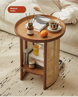 Table basse japonaise minimaliste en bambou avec espace de rangement, table d'appoint ronde pour salon, balcon, table de chevet, table à thé