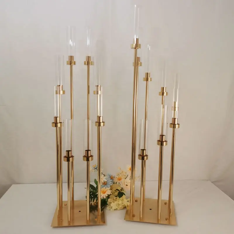 Ourwarm – lustre haut en métal doré pour Mariage, porte-bougie, Chandelier, centre de Table pour Mariage