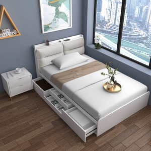 Cama Moderna y Lujosa <span class=keywords><strong>con</strong></span> Cabecera Tapizada Extensible y Convertible, <span class=keywords><strong>con</strong></span> <span class=keywords><strong>Cajones</strong></span> <span class=keywords><strong>Laterales</strong></span> de Almacenamiento para Sala de Estar - Product Image 1