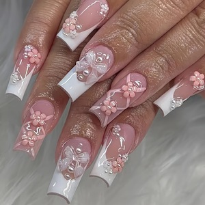 <span class=keywords><strong>Faux</strong></span> Ongles en Gros <span class=keywords><strong>XXL</strong></span> Longs, French Manucure, Qualité Supérieure, Blanc Diamant, <span class=keywords><strong>Faux</strong></span> Ongles en ABS à Pression avec Motifs Floraux - Product Image 1