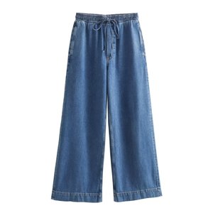 Ohsisa 2025 Primavera Nuova Moda Francese <span class=keywords><strong>Pantaloni</strong></span> da Donna <span class=keywords><strong>Eleganti</strong></span> <span class=keywords><strong>Blu</strong></span> a Vita Alta Elasticizzata Traspiranti in Maglia Larga - Product Image 1
