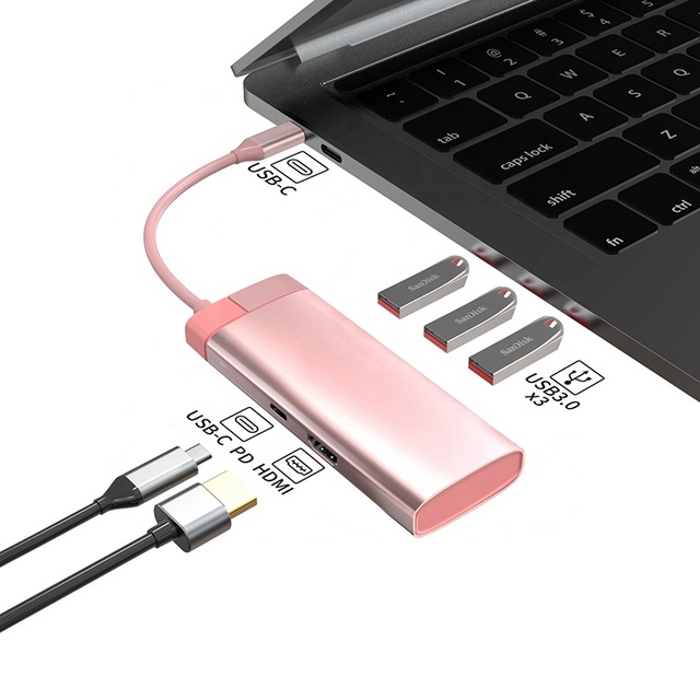 Fashionable Type 5 in 1 Type C Hub HDTV USB 3.0 Power Delivery Port Adapter Multiport Usb c Hub Docking Station for C Devices