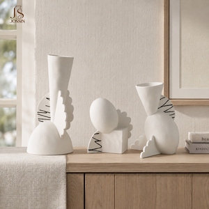 <span class=keywords><strong>Set</strong></span> di Vasi per Fiori in Ceramica Geometrici Astratti Minimalisti Jossin in Bianco Opaco per Decorazione da Tavolo e Mensole - Product Image 2