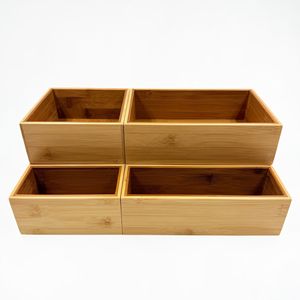 Bamboo <b>Storage</b> <b>Box</b> Set Five Piece Rectangle Desktop <b>Kitchen</b> Utensil Organizer Solid Color Countertop Organizing Bin - Product Image 2