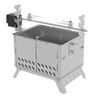 Au charbon de bois, avec un rôtissoire de poulet rotatif automatique qui peut être alimenté par une batterie externe