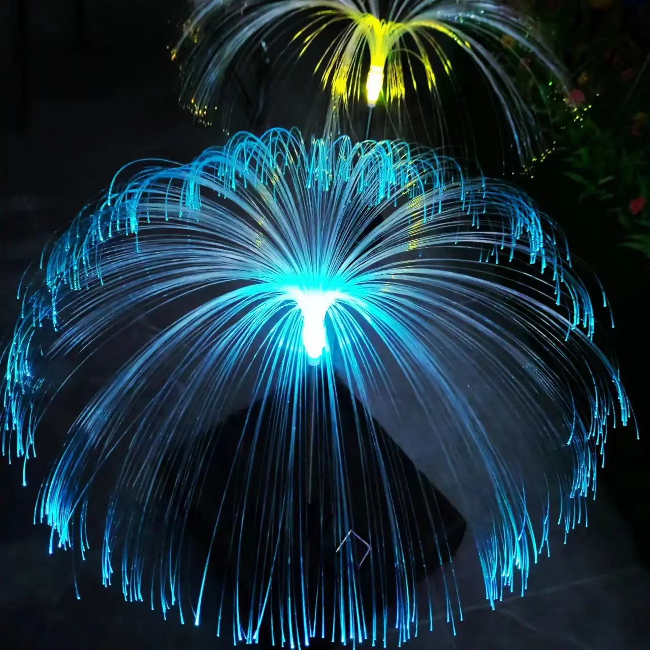 Lampu Taman tenaga surya tahan air luar ruangan lampu ubur-ubur serat optik dekorasi taman sisipan tanah lampu lanskap