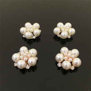 Charming Handmade Phụ Kiện 25Mm Vàng Bạc Pha Lê Long Lanh Rhinestone Flower Nút Ngọc Trai - Product Image 1