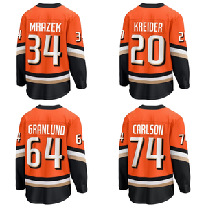 Vente en gros de maillots de hockey sur glace américains brodés Anaheim Duck, respirants et de grande taille # 20 Chris Kreider # Uniforme de hockey Mrazek n°34 - Product Image 1