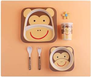 In Stock 5pcs Cartoon Pattern Children Bamboo Fiber Dinnerware <strong>Plate</strong> Bowl Cup <strong>square</strong> Baby Kids Dinner <strong>Set</strong> - Product Image 2