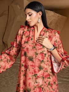 BA5017 nuovo maniero rosa 3D stampato elegante modesto abito in poliestere traspirante Abaya per le donne mediorientali per <span class=keywords><strong>la</strong></span> primavera Eid - Product Image 6